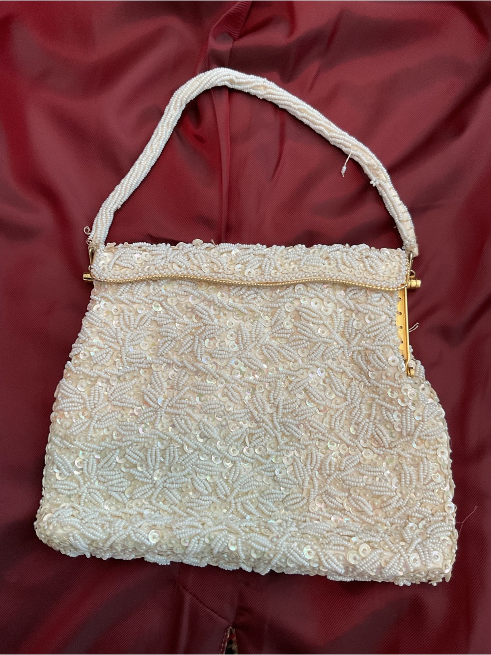 Ivory  Beaded Evening Handbag Dena of Dallas made in Hong Kong